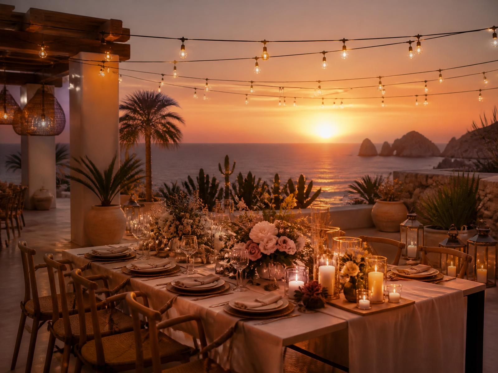 Sunset celebration table in a Los Cabos villa
