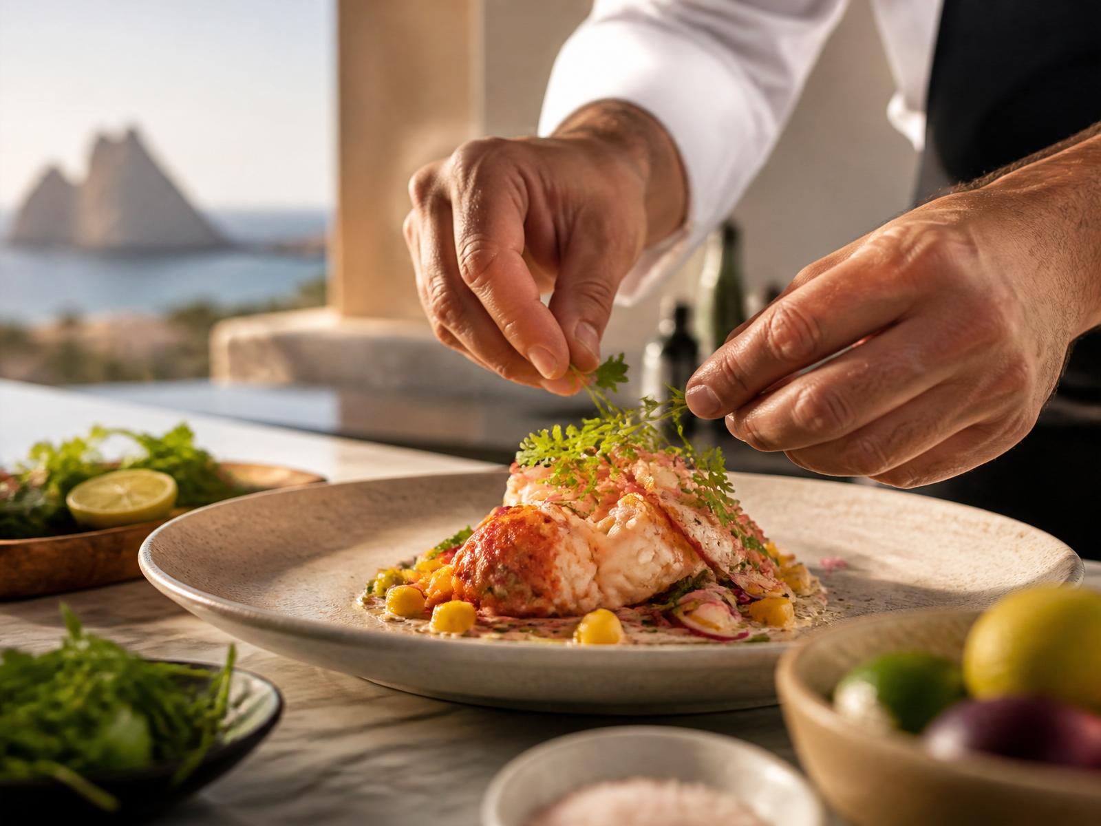 Private chef plating a dish in a Los Cabos villa