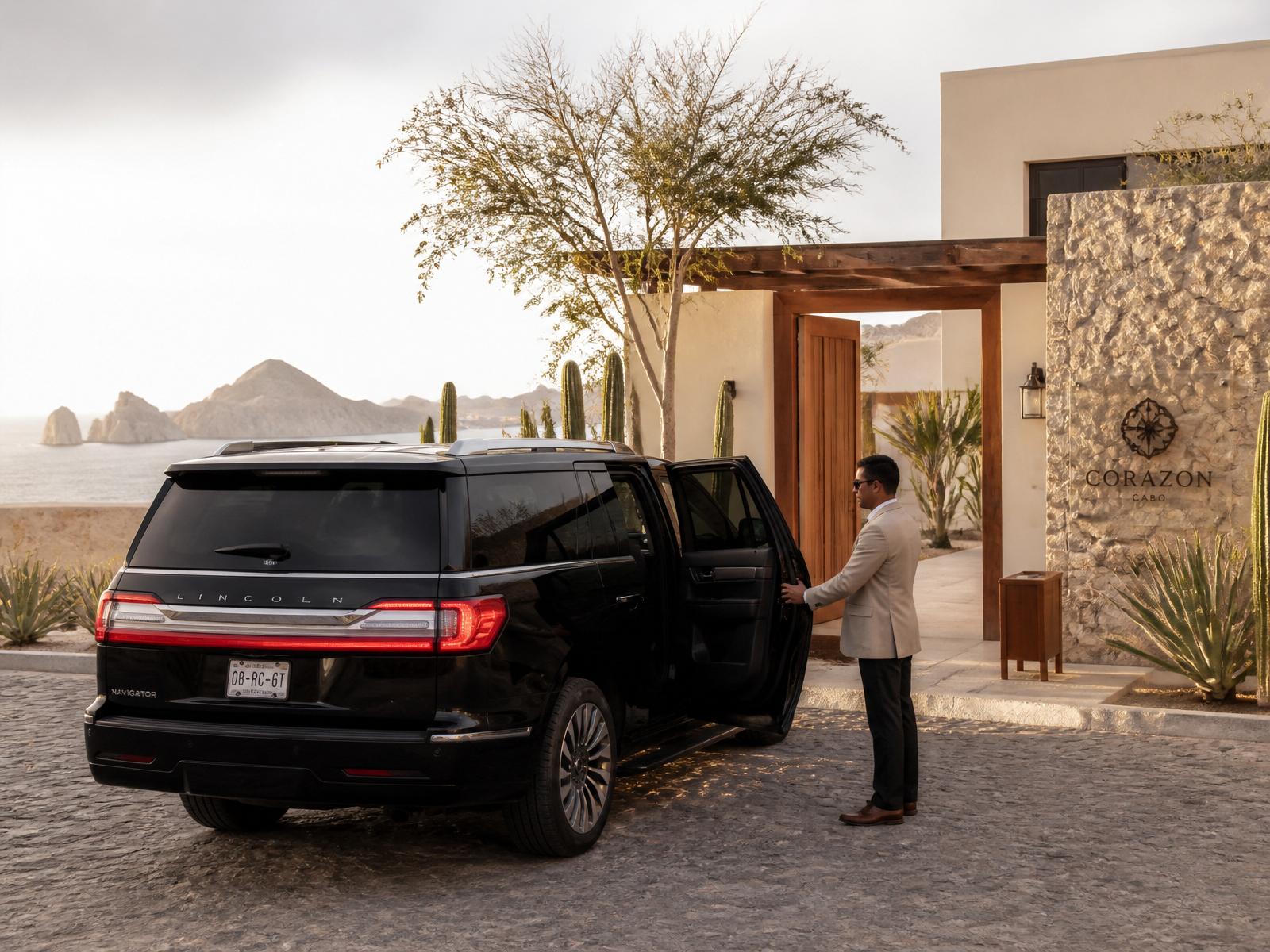 Premium SUV at a Los Cabos villa entrance